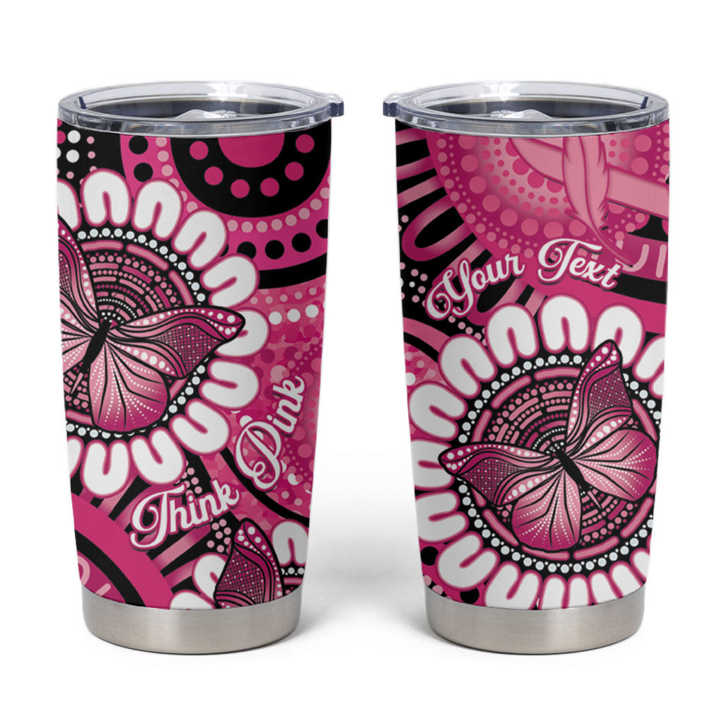 Personalised Australia Indigenous Tumbler Cup Breast Cancer Ribbon Think Pink - Black Version
