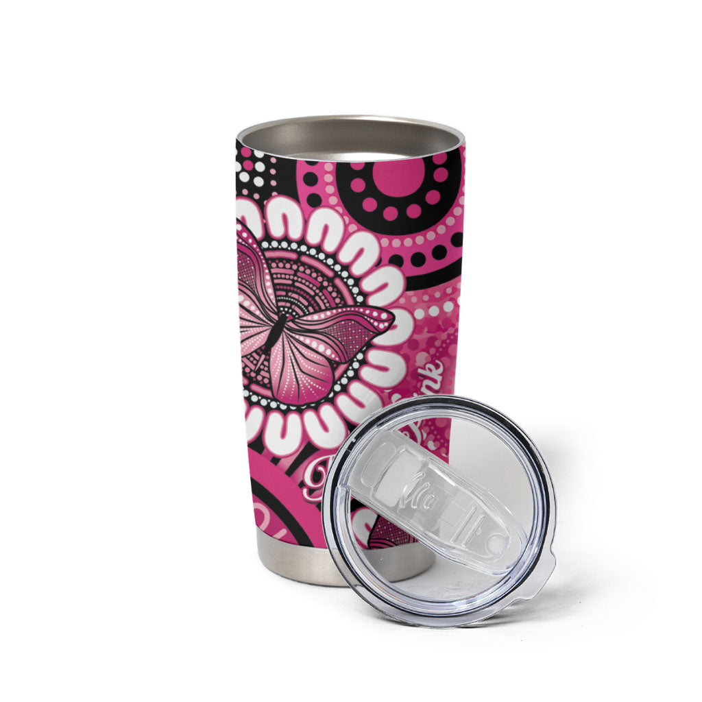 Personalised Australia Indigenous Tumbler Cup Breast Cancer Ribbon Think Pink - Black Version