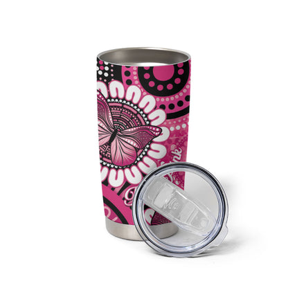 Personalised Australia Indigenous Tumbler Cup Breast Cancer Ribbon Think Pink - Black Version