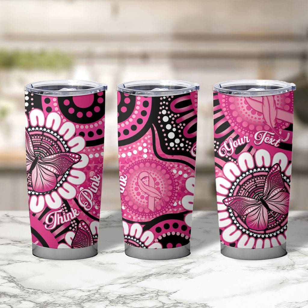 Personalised Australia Indigenous Tumbler Cup Breast Cancer Ribbon Think Pink - Black Version
