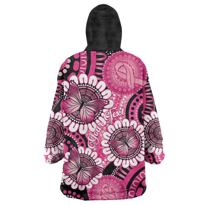 Personalised Australia Indigenous Wearable Blanket Hoodie Breast Cancer Ribbon Think Pink - Black Version