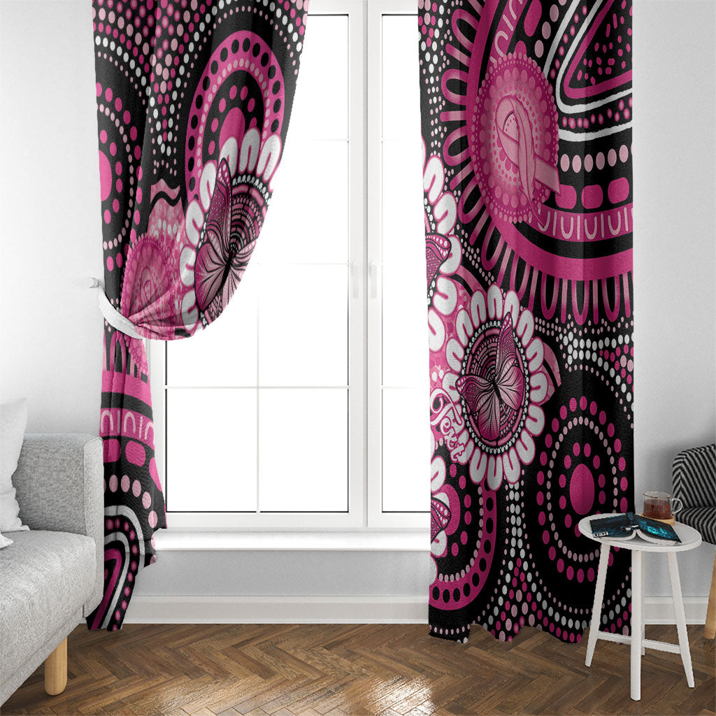 Personalised Australia Indigenous Window Curtain Breast Cancer Ribbon Think Pink - Black Version
