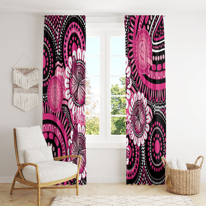 Personalised Australia Indigenous Window Curtain Breast Cancer Ribbon Think Pink - Black Version