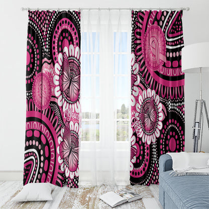 Personalised Australia Indigenous Window Curtain Breast Cancer Ribbon Think Pink - Black Version