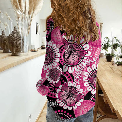 Personalised Australia Indigenous Women Casual Shirt Breast Cancer Ribbon Think Pink - Black Version