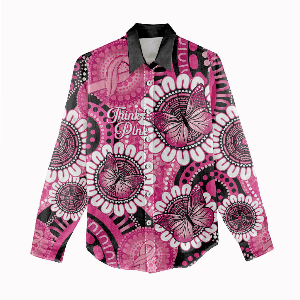 Personalised Australia Indigenous Women Casual Shirt Breast Cancer Ribbon Think Pink - Black Version