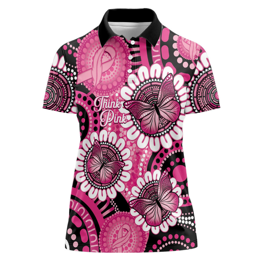 Personalised Australia Indigenous Women Polo Shirt Breast Cancer Ribbon Think Pink - Black Version