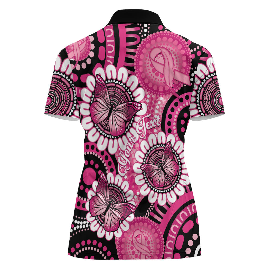 Personalised Australia Indigenous Women Polo Shirt Breast Cancer Ribbon Think Pink - Black Version