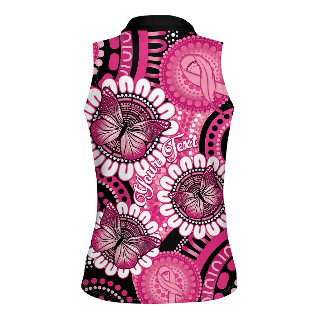 Personalised Australia Indigenous Women Sleeveless Polo Shirt Breast Cancer Ribbon Think Pink - Black Version