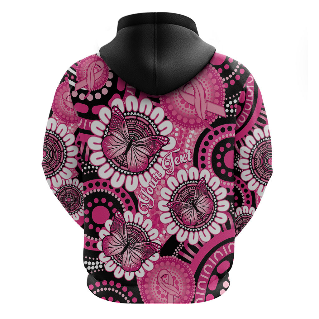 Personalised Australia Indigenous Zip Hoodie Breast Cancer Ribbon Think Pink - Black Version