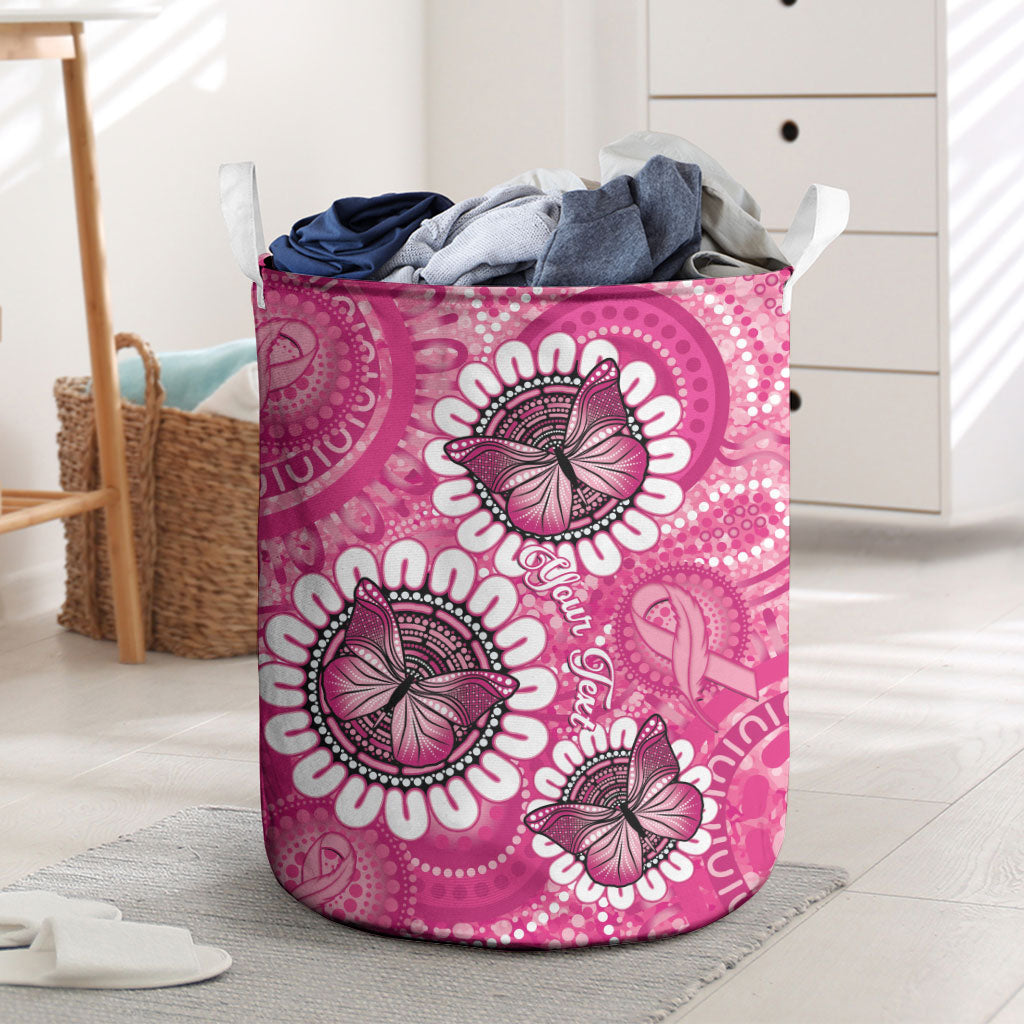 Personalised Australia Indigenous Laundry Basket Breast Cancer Ribbon Think Pink - Pink Version