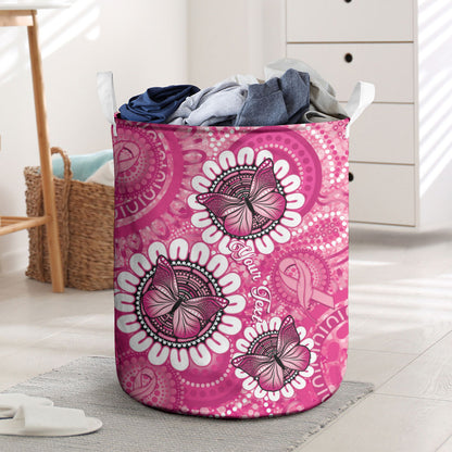 Personalised Australia Indigenous Laundry Basket Breast Cancer Ribbon Think Pink - Pink Version