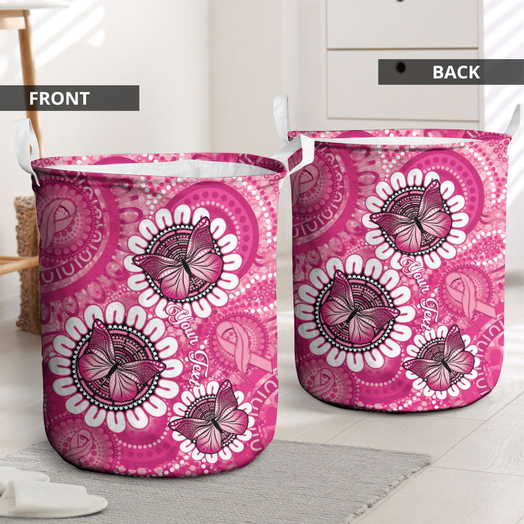 Personalised Australia Indigenous Laundry Basket Breast Cancer Ribbon Think Pink - Pink Version