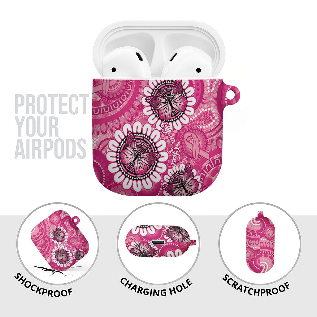 Personalised Australia Indigenous AirPods Case Breast Cancer Ribbon Think Pink - Pink Version