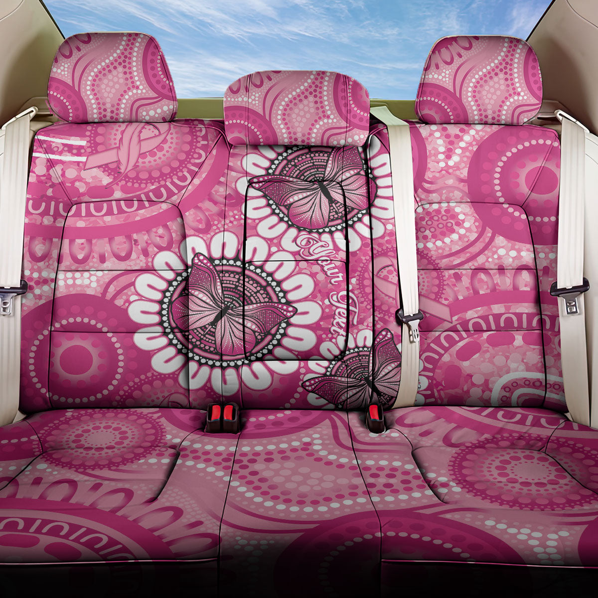 Personalised Australia Indigenous Back Car Seat Cover Breast Cancer Ribbon Think Pink - Pink Version