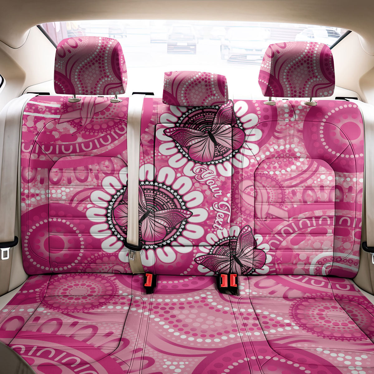 Personalised Australia Indigenous Back Car Seat Cover Breast Cancer Ribbon Think Pink - Pink Version