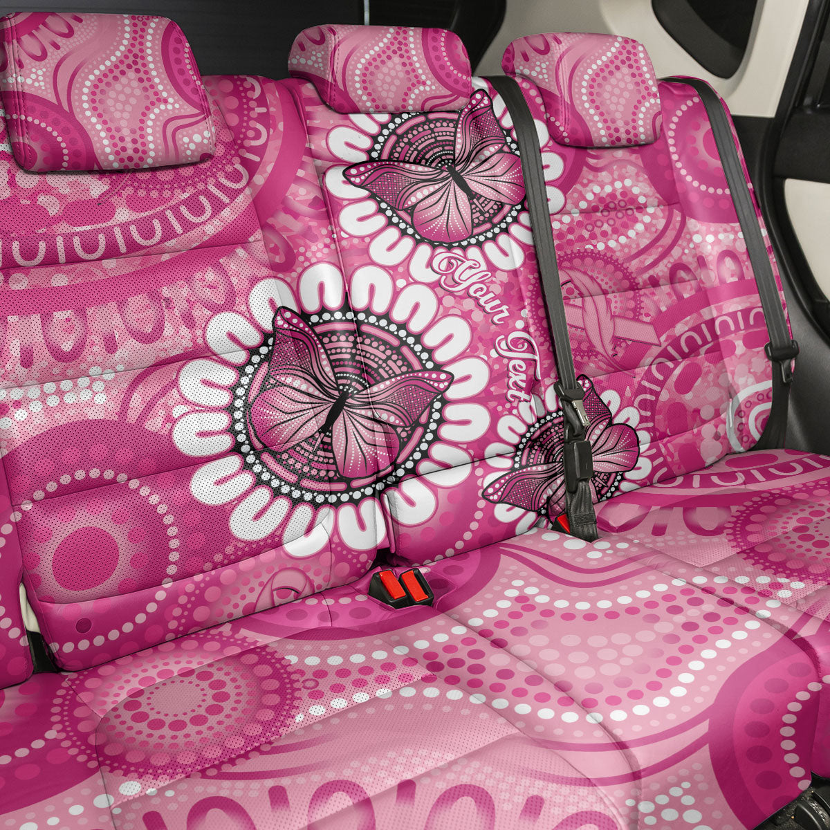 Personalised Australia Indigenous Back Car Seat Cover Breast Cancer Ribbon Think Pink - Pink Version