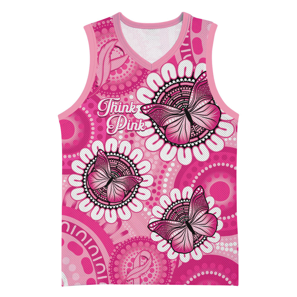 Personalised Australia Indigenous Basketball Jersey Breast Cancer Ribbon Think Pink - Pink Version