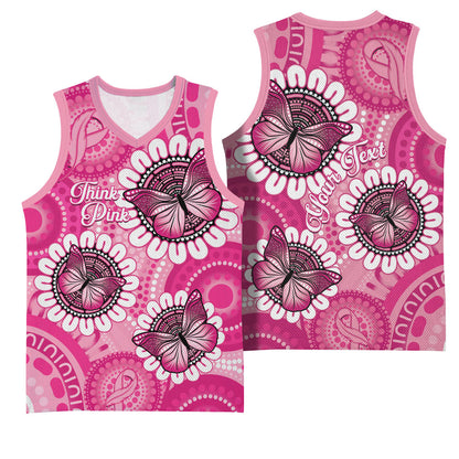 Personalised Australia Indigenous Basketball Jersey Breast Cancer Ribbon Think Pink - Pink Version