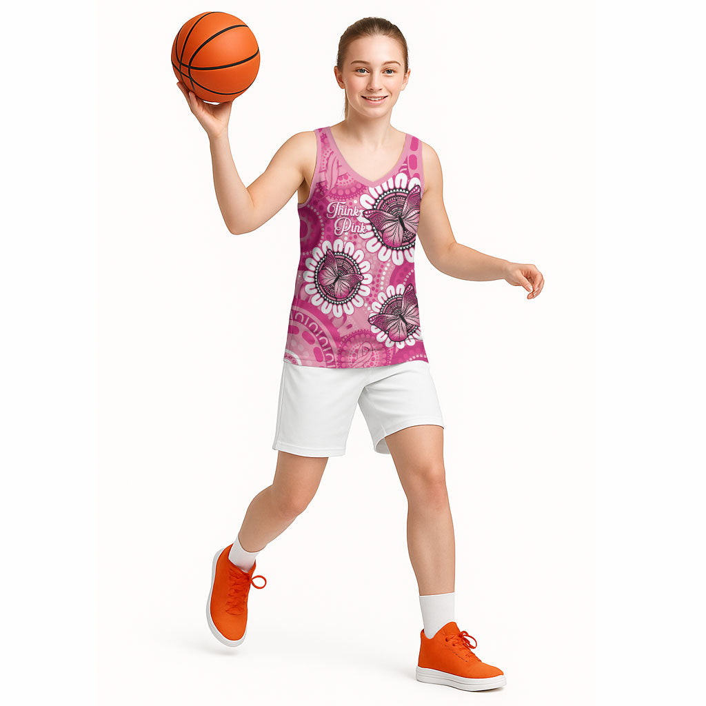 Personalised Australia Indigenous Basketball Jersey Breast Cancer Ribbon Think Pink - Pink Version