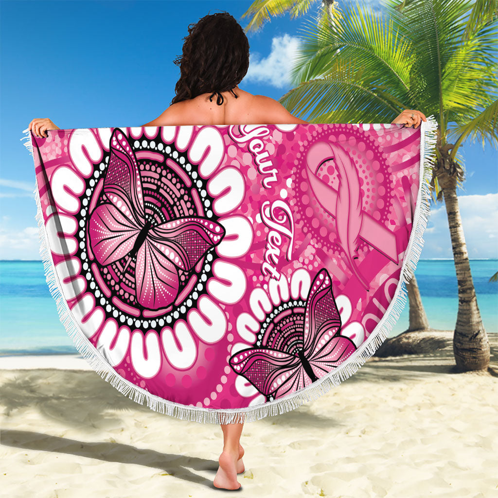 Personalised Australia Indigenous Beach Blanket Breast Cancer Ribbon Think Pink - Pink Version