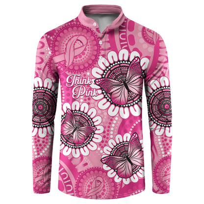Personalised Australia Indigenous Button Sweatshirt Breast Cancer Ribbon Think Pink - Pink Version