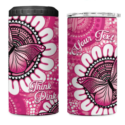 Personalised Australia Indigenous 4 in 1 Can Cooler Tumbler Breast Cancer Ribbon Think Pink - Pink Version