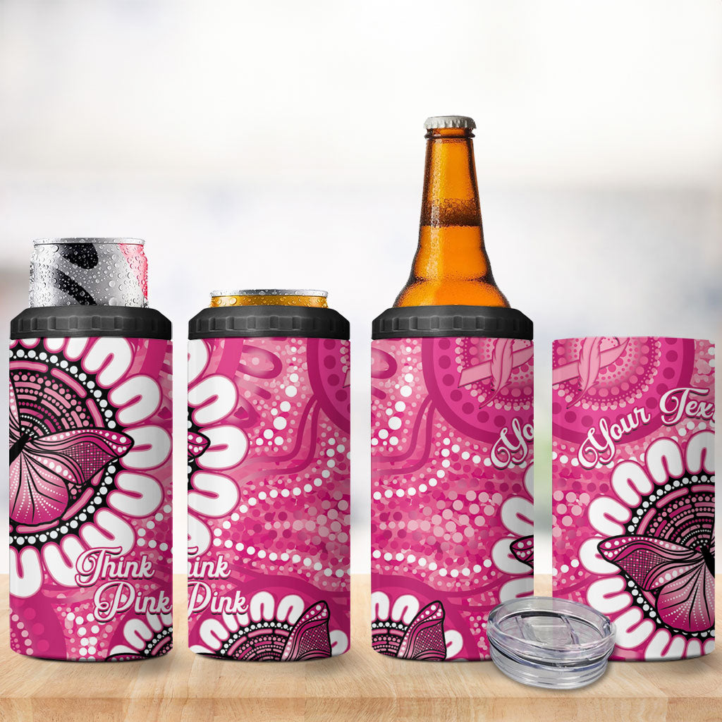 Personalised Australia Indigenous 4 in 1 Can Cooler Tumbler Breast Cancer Ribbon Think Pink - Pink Version