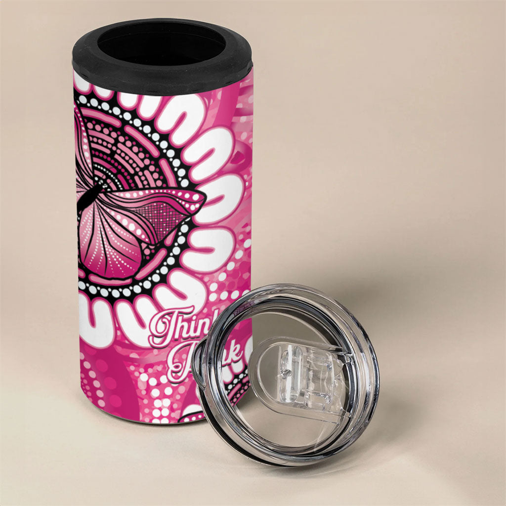 Personalised Australia Indigenous 4 in 1 Can Cooler Tumbler Breast Cancer Ribbon Think Pink - Pink Version