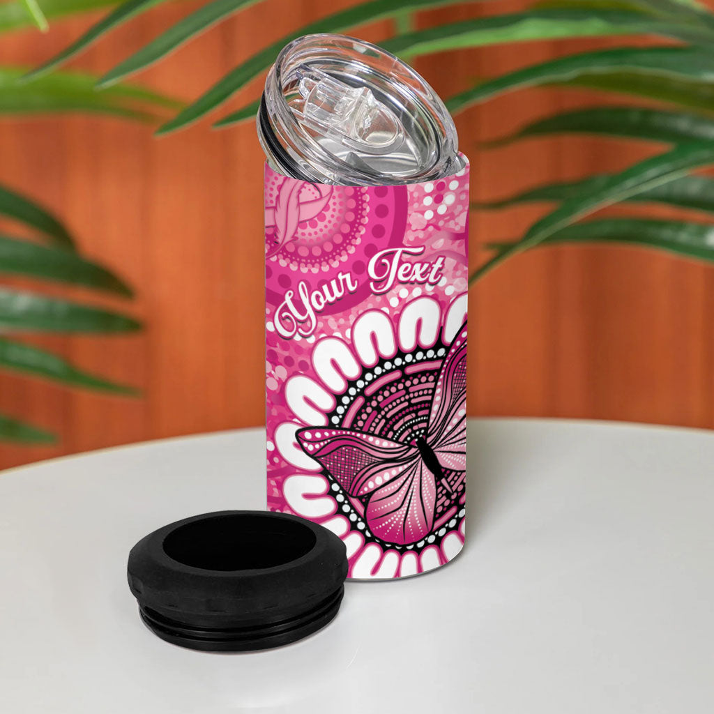Personalised Australia Indigenous 4 in 1 Can Cooler Tumbler Breast Cancer Ribbon Think Pink - Pink Version