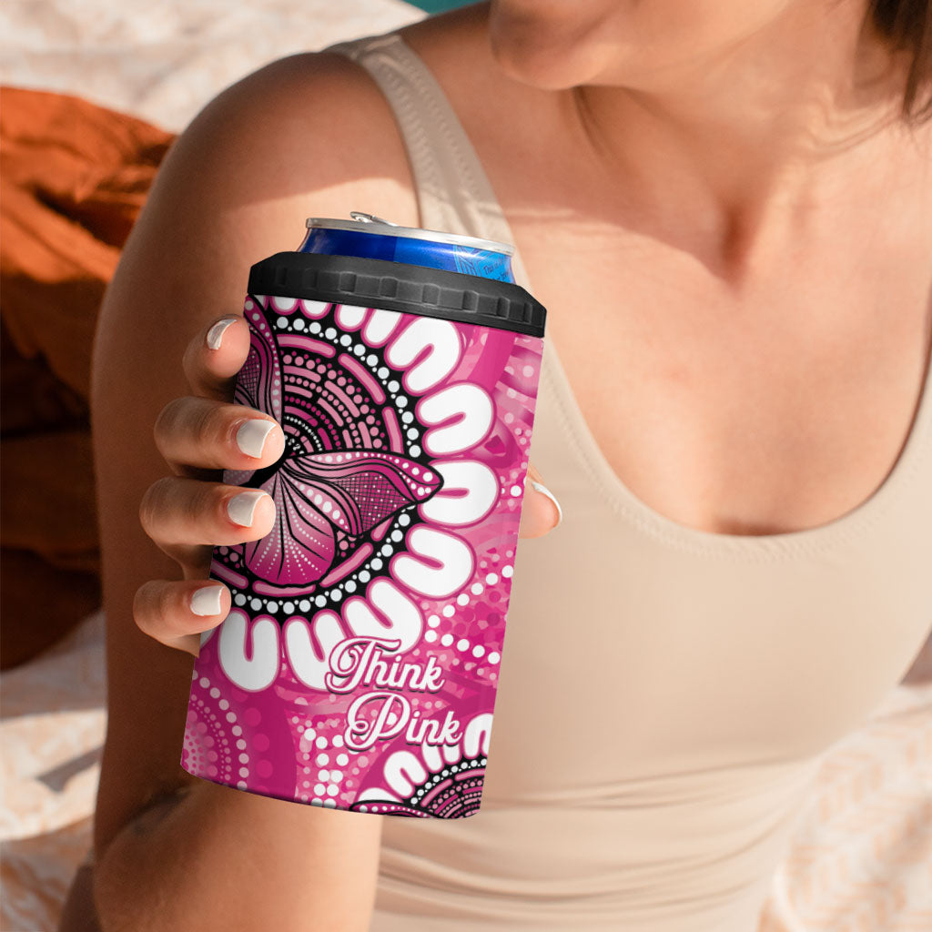 Personalised Australia Indigenous 4 in 1 Can Cooler Tumbler Breast Cancer Ribbon Think Pink - Pink Version