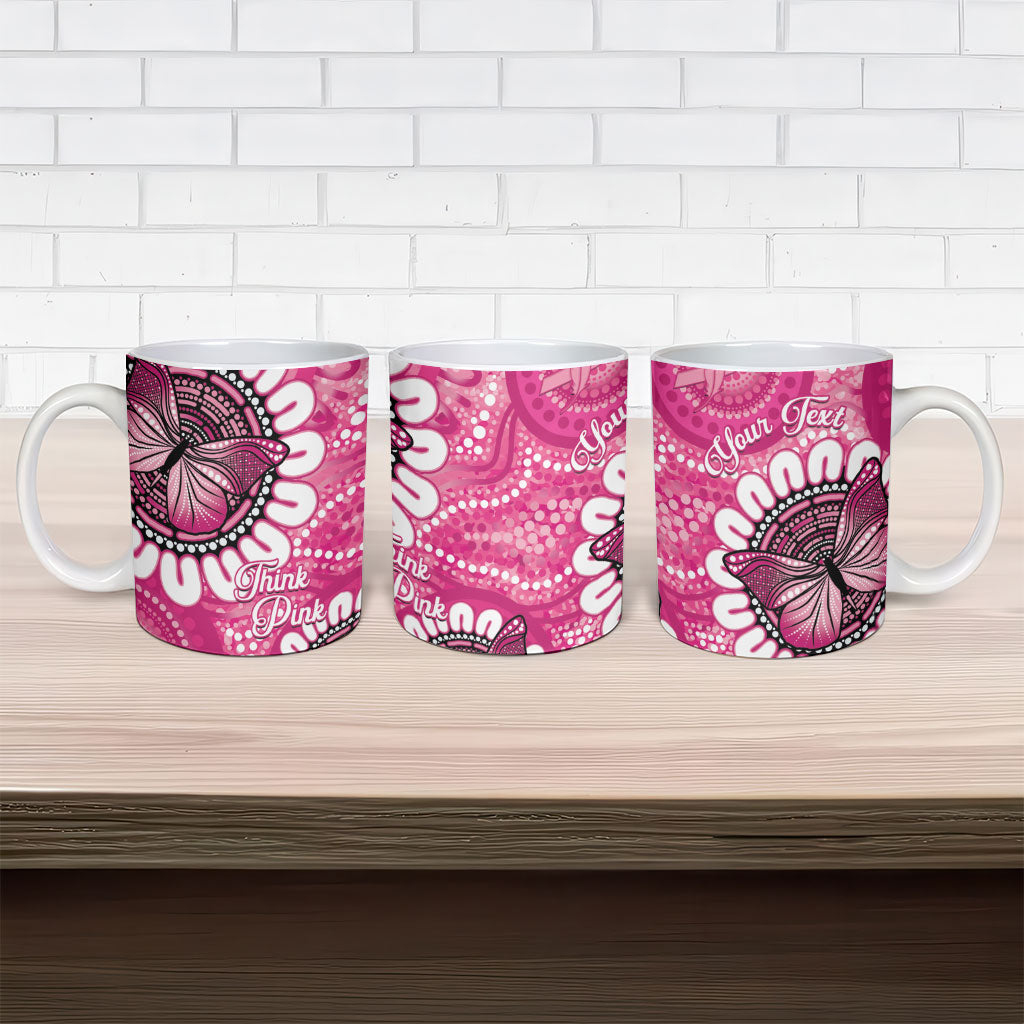 Personalised Australia Indigenous Ceramic Mug Breast Cancer Ribbon Think Pink - Pink Version