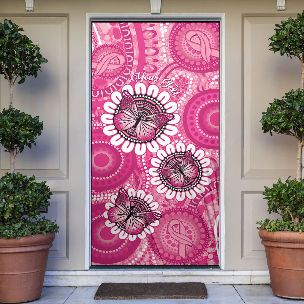 Personalised Australia Indigenous Door Cover Breast Cancer Ribbon Think Pink - Pink Version