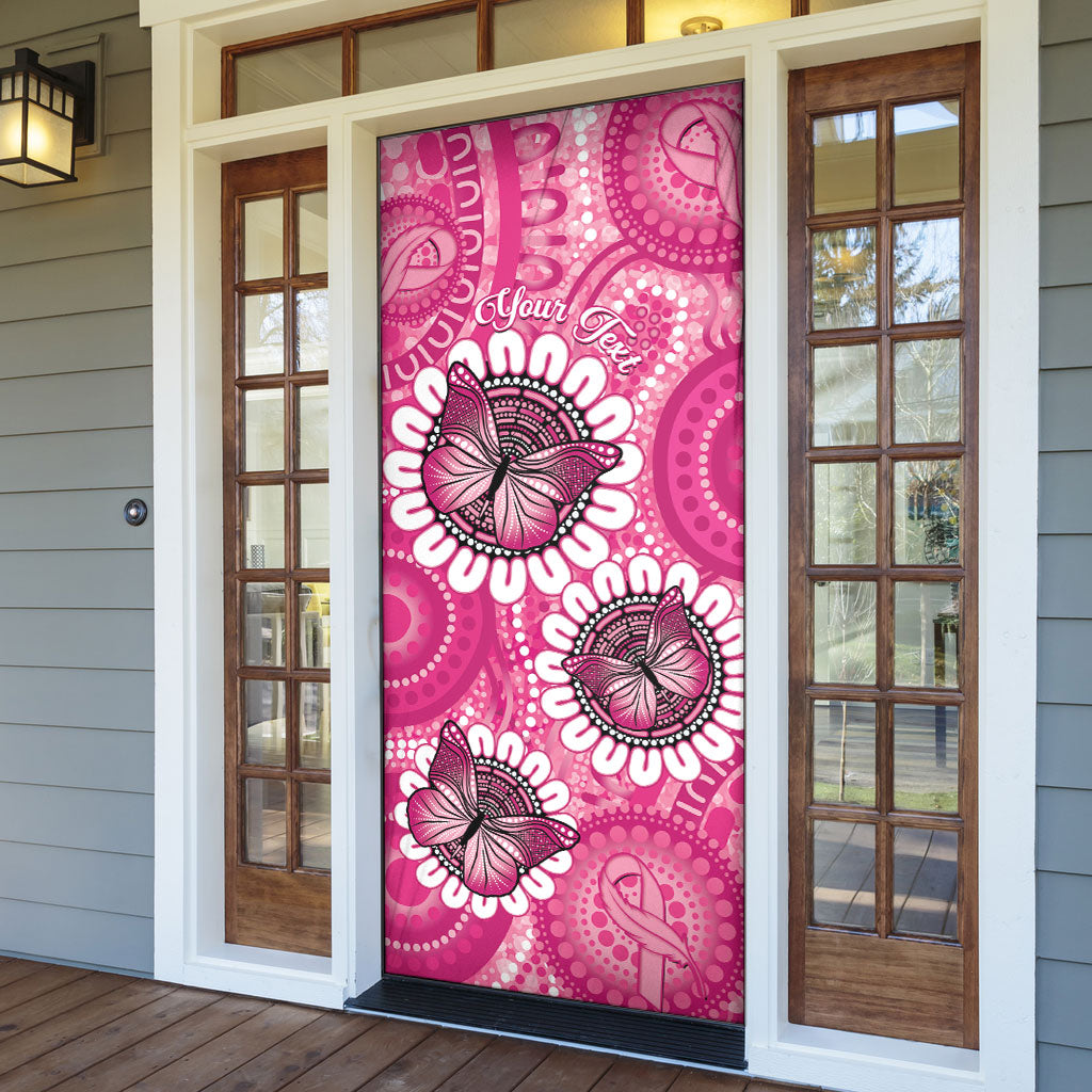 Personalised Australia Indigenous Door Cover Breast Cancer Ribbon Think Pink - Pink Version