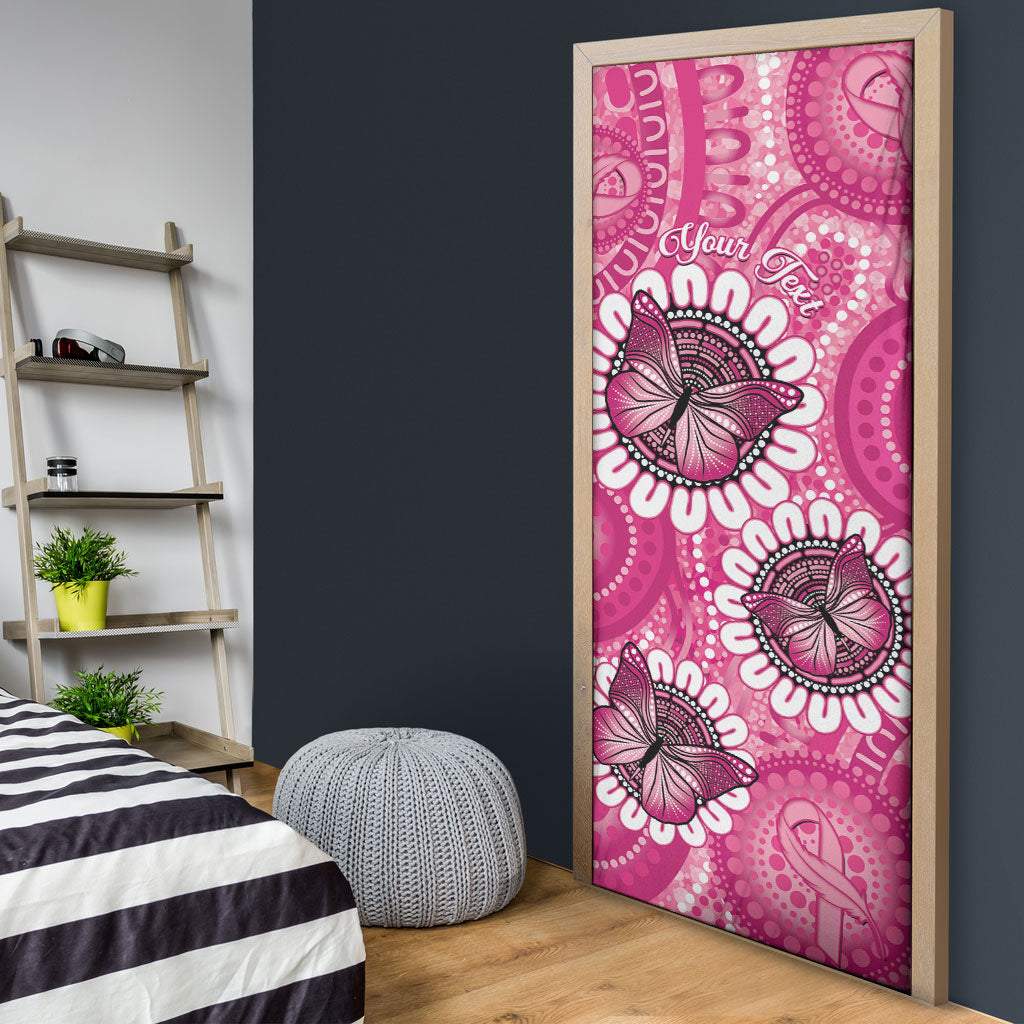 Personalised Australia Indigenous Door Cover Breast Cancer Ribbon Think Pink - Pink Version