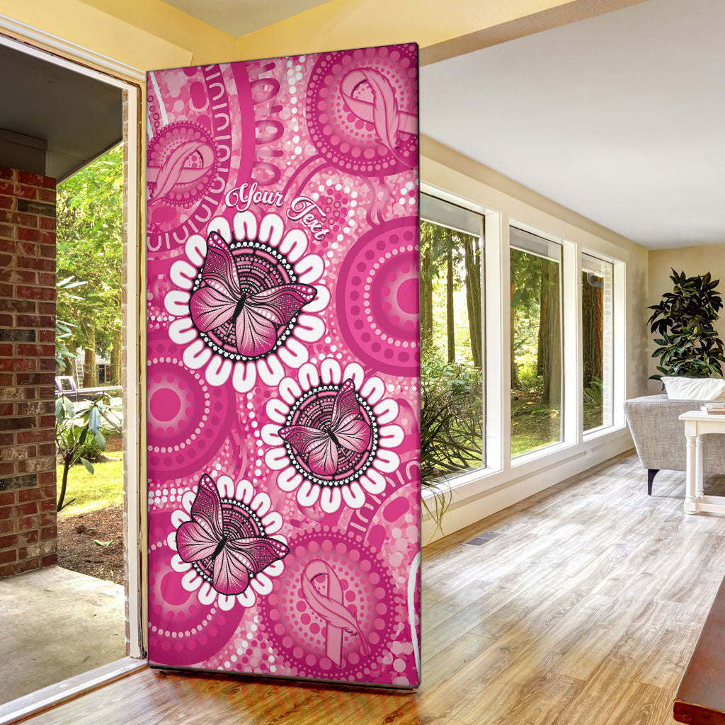 Personalised Australia Indigenous Door Cover Breast Cancer Ribbon Think Pink - Pink Version