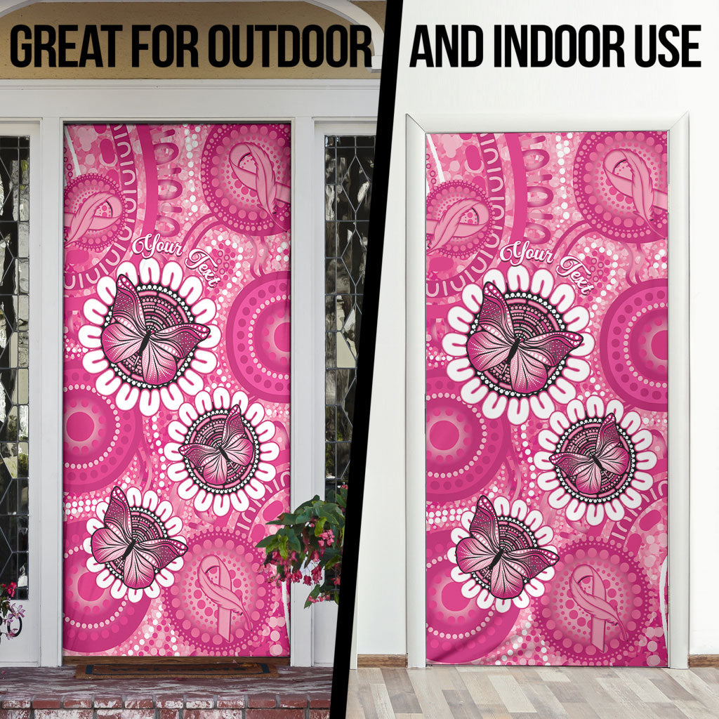 Personalised Australia Indigenous Door Cover Breast Cancer Ribbon Think Pink - Pink Version