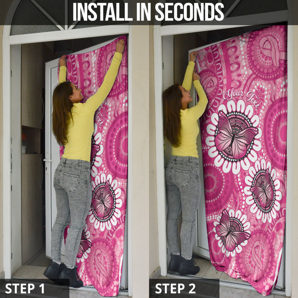 Personalised Australia Indigenous Door Cover Breast Cancer Ribbon Think Pink - Pink Version