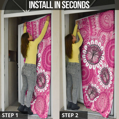 Personalised Australia Indigenous Door Cover Breast Cancer Ribbon Think Pink - Pink Version