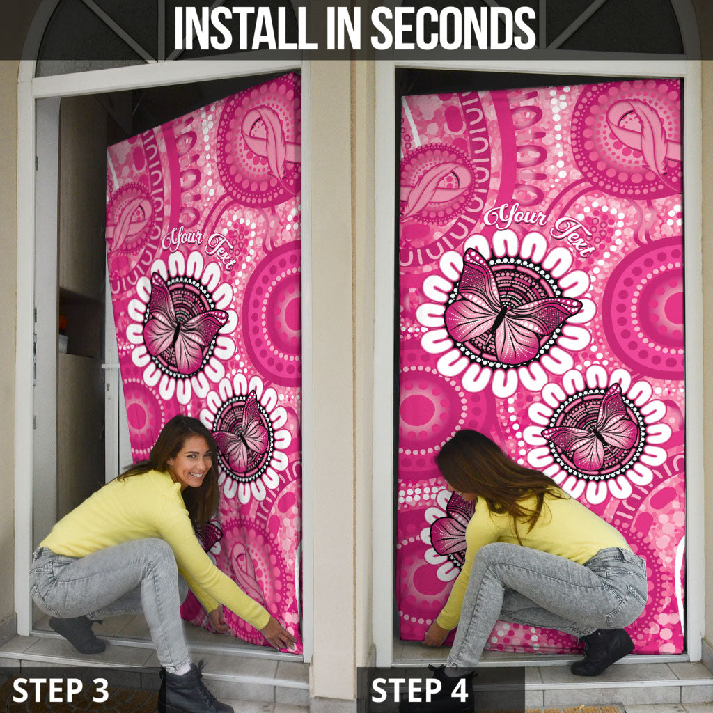 Personalised Australia Indigenous Door Cover Breast Cancer Ribbon Think Pink - Pink Version