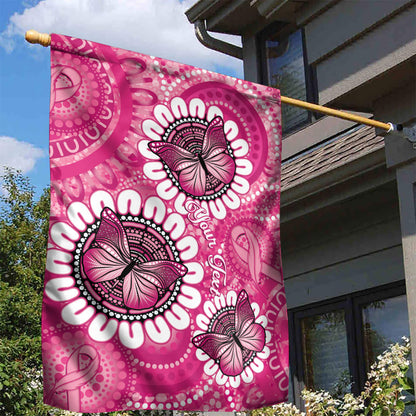 Personalised Australia Indigenous Garden Flag Breast Cancer Ribbon Think Pink - Pink Version