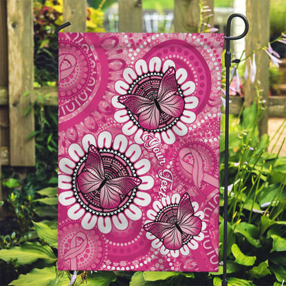Personalised Australia Indigenous Garden Flag Breast Cancer Ribbon Think Pink - Pink Version