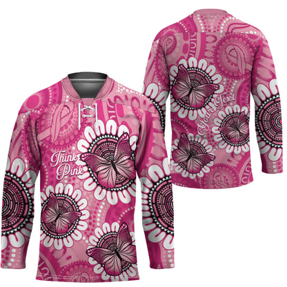 Personalised Australia Indigenous Hockey Jersey Breast Cancer Ribbon Think Pink - Pink Version