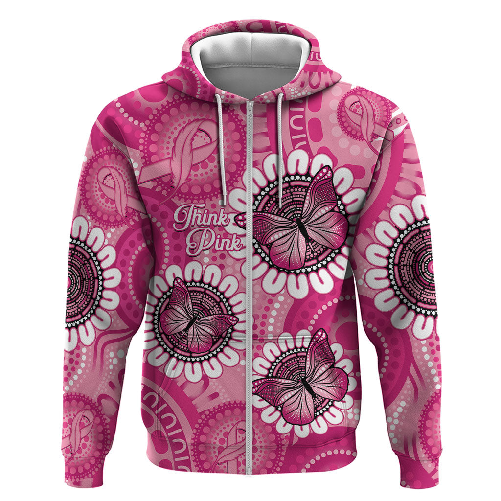 Personalised Australia Indigenous Hoodie Breast Cancer Ribbon Think Pink - Pink Version