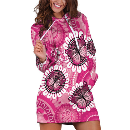 Personalised Australia Indigenous Hoodie Dress Breast Cancer Ribbon Think Pink - Pink Version