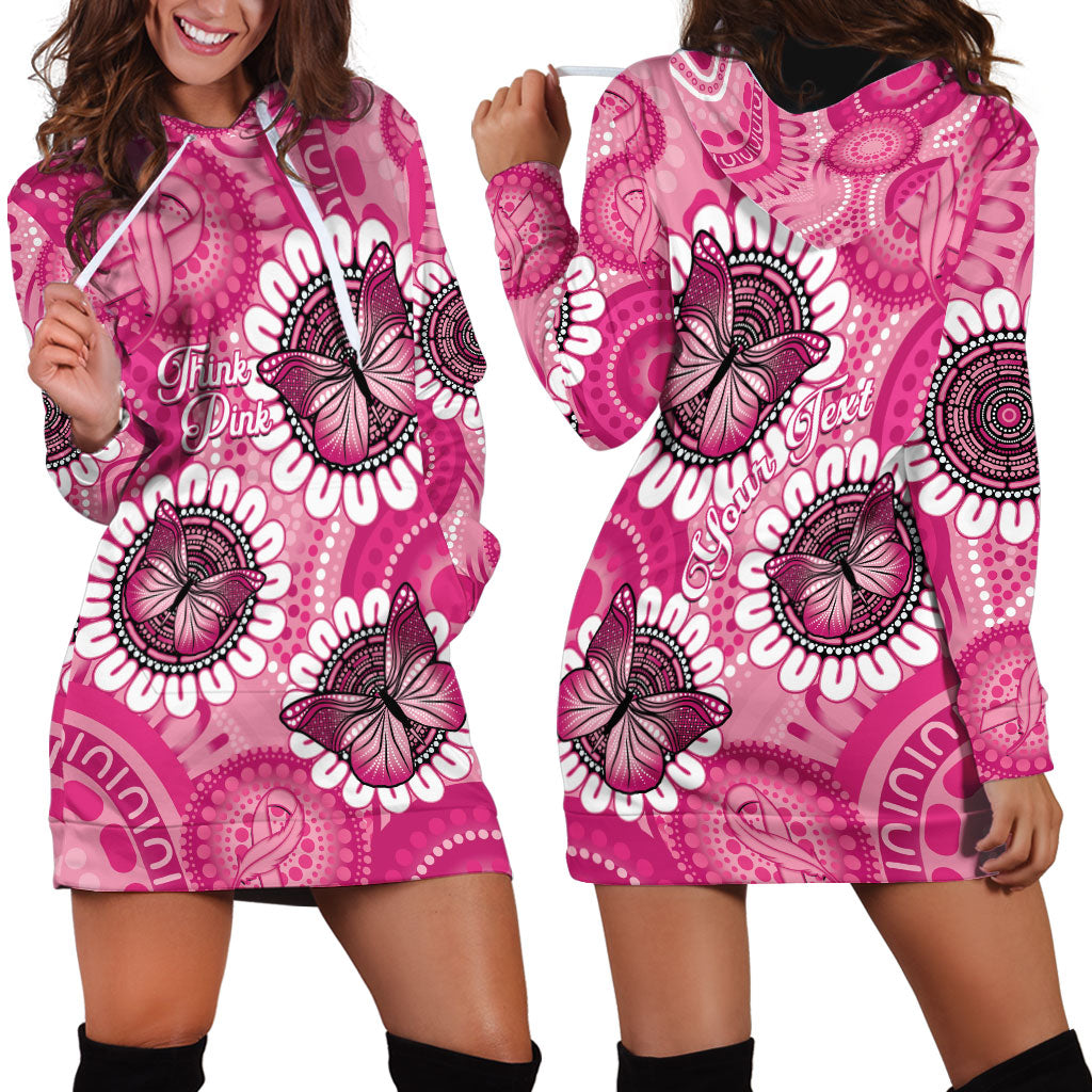 Personalised Australia Indigenous Hoodie Dress Breast Cancer Ribbon Think Pink - Pink Version