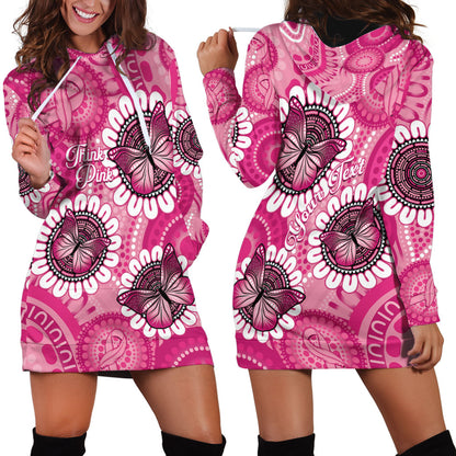 Personalised Australia Indigenous Hoodie Dress Breast Cancer Ribbon Think Pink - Pink Version
