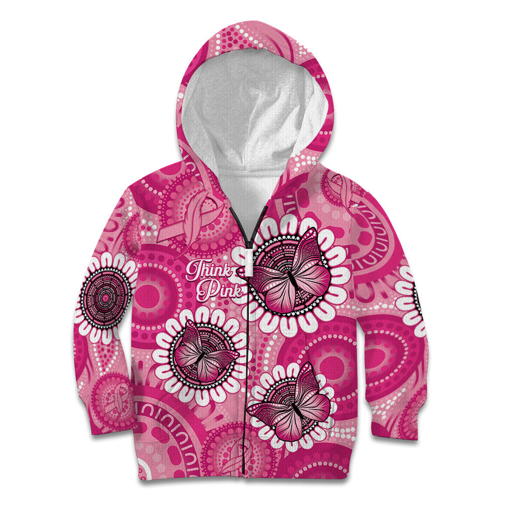 Personalised Australia Indigenous Kid Hoodie Breast Cancer Ribbon Think Pink - Pink Version