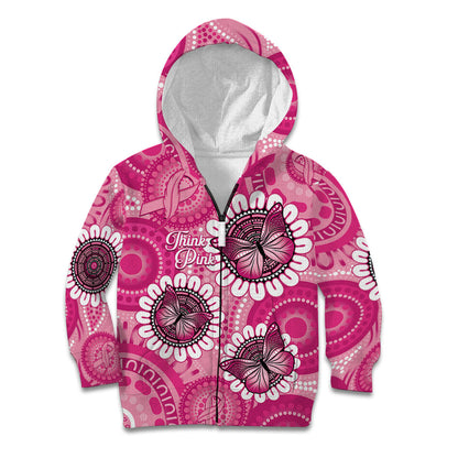 Personalised Australia Indigenous Kid Hoodie Breast Cancer Ribbon Think Pink - Pink Version