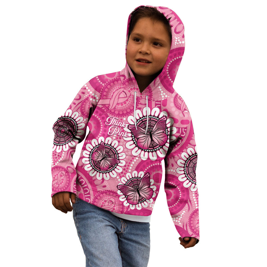 Personalised Australia Indigenous Kid Hoodie Breast Cancer Ribbon Think Pink - Pink Version